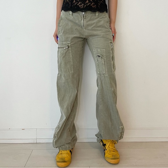SUPER RARE 1990s Sabotage Khaki Green Low Waist Loose Fit Cargo Pants - Medium - Picture 5 of 6